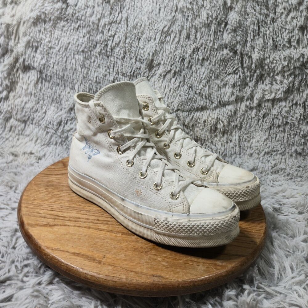 Converse All Star Chuck Taylor Sneakers White Women 8 Butterfly High Top Shoes